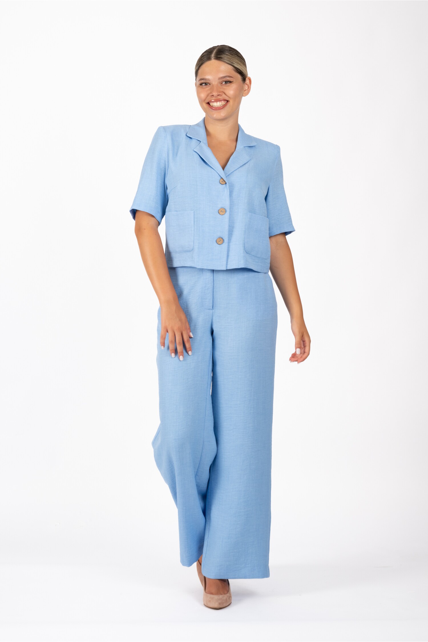 Pantaloni LaDonna bleu lejeri cu buzunare