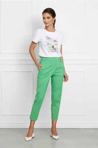 Pantaloni Marcy verzi cu aplicatie petrecuta si catarama metalica