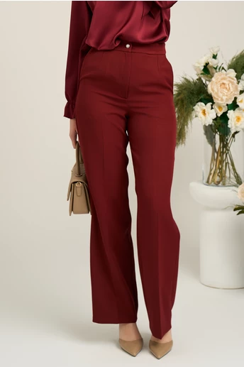 Pantaloni Moze office din stofa bordo cu croi lejer