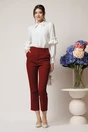 Pantaloni Moze office din stofa bordo cu dunga si buzunare