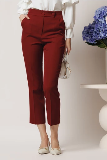 Pantaloni Moze office din stofa bordo cu dunga si buzunare