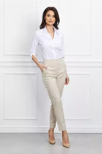Pantaloni Odelia bej cu nasturi la buzunare