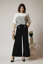 Pantaloni office din crep negri evazati cu accesorii metalice