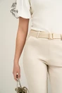 Pantaloni office din viscoza ivory cu buzunare si curea impletita
