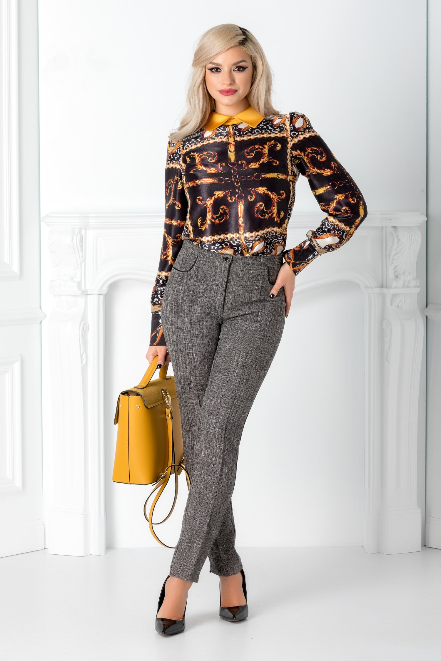 Pantaloni office gri antracit cu dunga