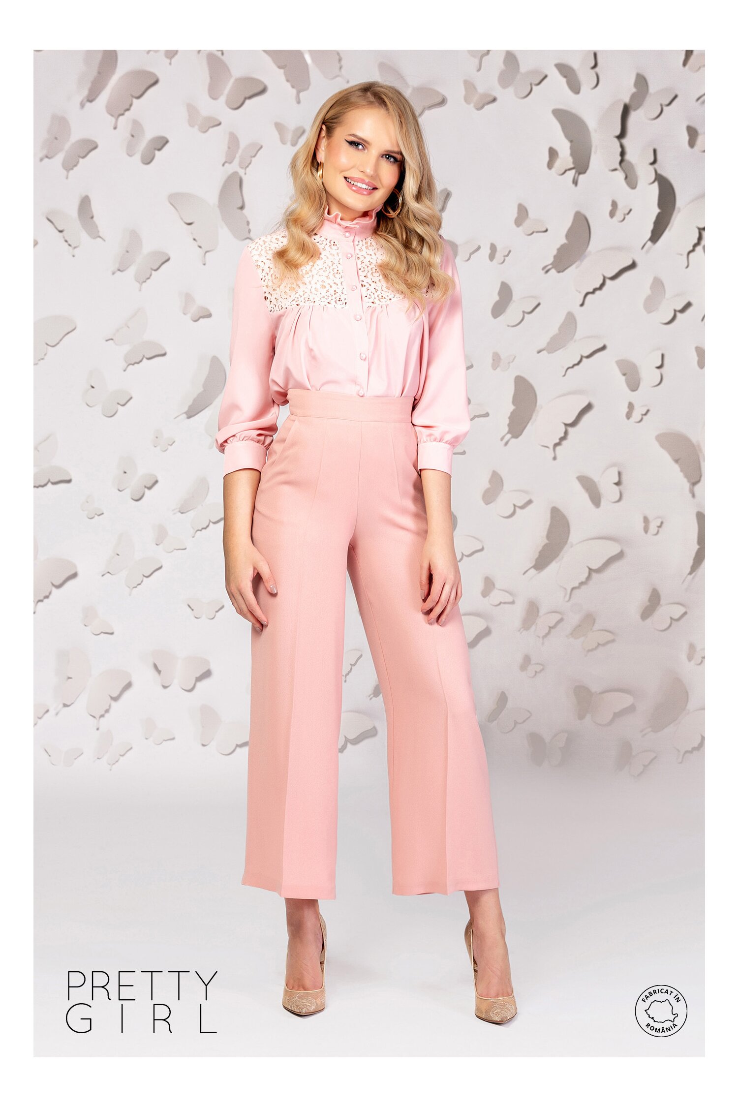 Pantaloni Pretty Girl roz somon lejeri cu buzunare
