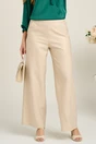 Pantaloni smart-casual din viscoza bej cu paiete