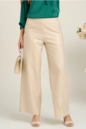 Pantaloni smart-casual din viscoza bej cu paiete