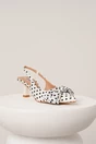 Pantofi eleganti din material satinat albi cu buline si funda