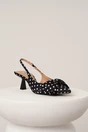 Pantofi eleganti din material satinat negri cu buline si funda