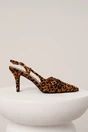 Pantofi eleganti din piele ecologica animal print cu barete si catarame