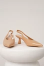Pantofi eleganti din piele ecologica bej cu decupaj la spate si bareta
