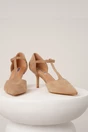 Pantofi eleganti din piele ecologica intoarsa bej cu bareta