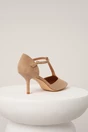 Pantofi eleganti din piele ecologica intoarsa bej cu bareta