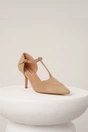 Pantofi eleganti din piele ecologica intoarsa bej cu bareta