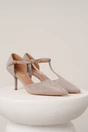 Pantofi eleganti din piele ecologica intoarsa gri cu bareta