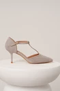 Pantofi eleganti din piele ecologica intoarsa gri cu bareta