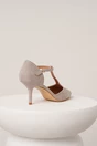 Pantofi eleganti din piele ecologica intoarsa gri cu bareta