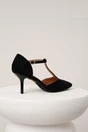 Pantofi eleganti din piele ecologica intoarsa negri cu bareta