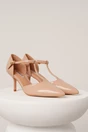Pantofi eleganti din piele ecologica lacuita bej cu bareta