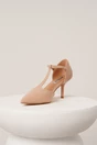 Pantofi eleganti din piele ecologica lacuita bej cu bareta