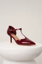 Pantofi eleganti din piele ecologica lacuita bordo cu bareta