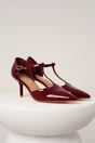 Pantofi eleganti din piele ecologica lacuita bordo cu bareta