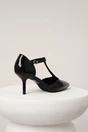 Pantofi eleganti din piele ecologica lacuita negri cu bareta