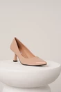 Pantofi eleganti din piele ecologica lacuita nude cu toc jos