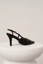 Pantofi eleganti din piele ecologica negri cu barete si catarame