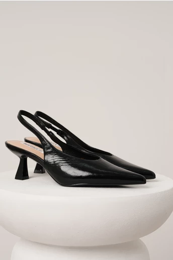 Pantofi eleganti din piele ecologica negri cu decupaj la spate