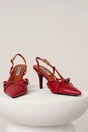 Pantofi eleganti din piele ecologica rosii cu barete si catarame