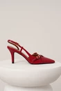 Pantofi eleganti din piele ecologica rosii cu barete si catarame