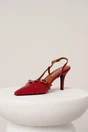 Pantofi eleganti din piele ecologica rosii cu barete si catarame