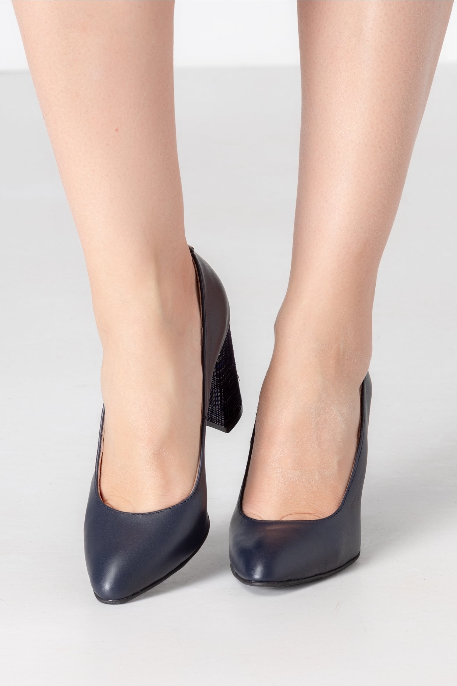 Pantofi Ely bleumarin cu toc imprimat