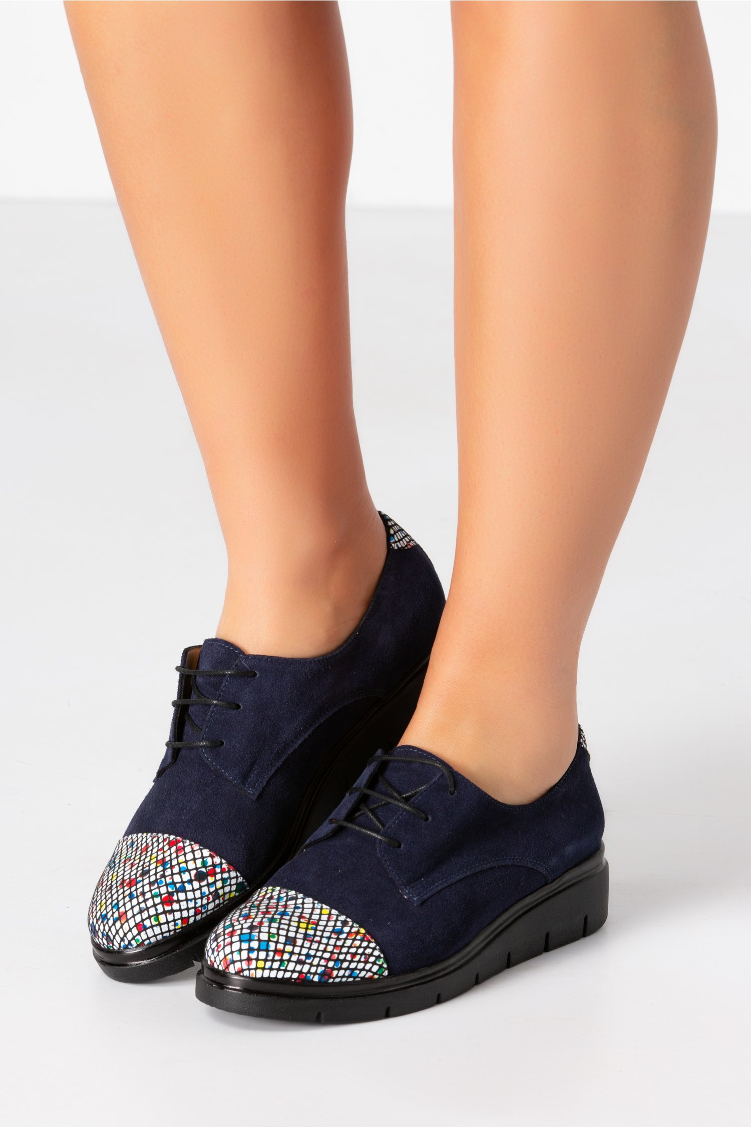 Pantofi Oxford bleumarin cu imprimeuri