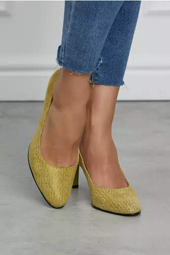 Pantofi Selena galbeni cu imprimeu mini alb negru