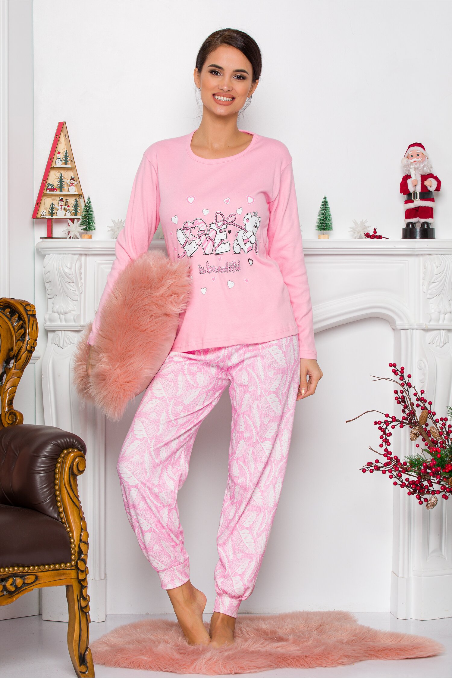 Pijama Sweety roz deschis cu ursulet