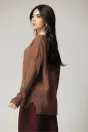 Bluza casual din tricot maro cu maneci reiate, 2, dyfashion.ro