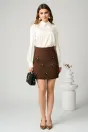 Fusta DY Fashion scurta din jerse maro cu fundite, 2, dyfashion.ro