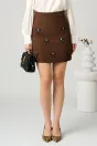 Fusta DY Fashion scurta din jerse maro cu fundite, 1, dyfashion.ro