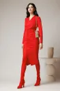 Rochie DY Fashion eleganta din lycra rosie cu fronseu pe fusta, 3, dyfashion.ro