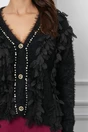 Pulover Arina negru din tricot pufos cu perlute si aplicatii 3D