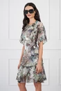 Rochie Viada kaki cu imprimeuri si accesoriu