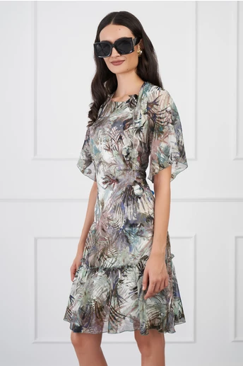Rochie Viada kaki cu imprimeuri si accesoriu