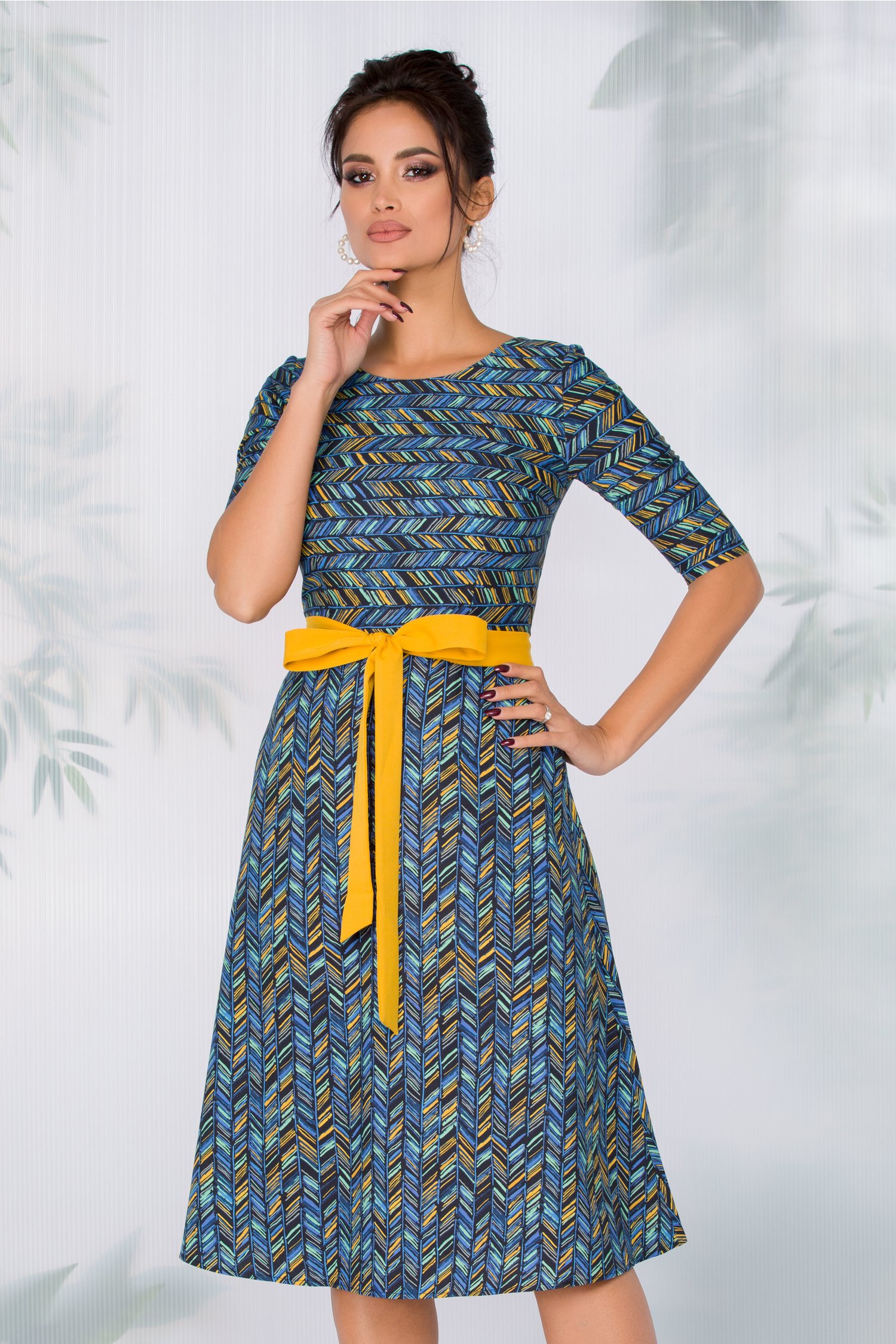 Rochie Adela bleumarin cu dungi multicolore