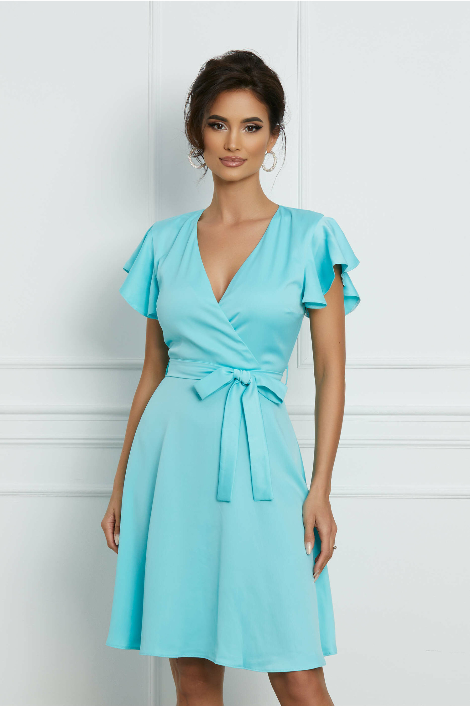 Rochie Adena bleu cu maneci tip fluture