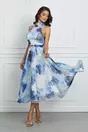 Rochie Adina albastra din organza cu imprimeuri gri