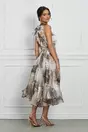 Rochie Adina bej din organza cu imprimeuri gri