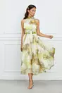 Rochie Adina galbena din organza cu imprimeuri